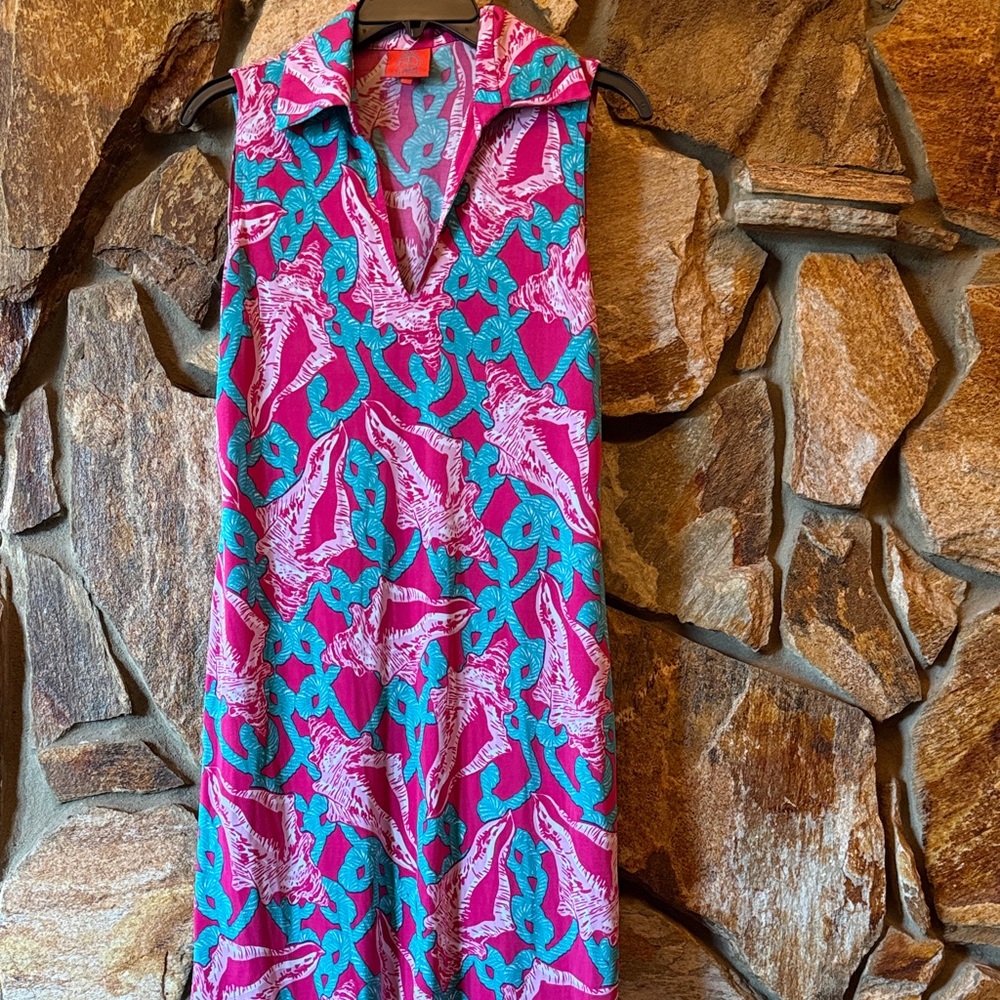 Tracy Negoshian Vibrant Pink and Teal Dress